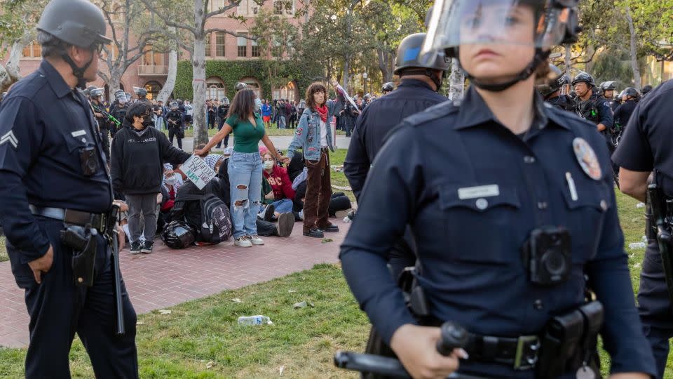 Law enforcement intervenes Wednesday in a Pro-Palestinian student protest in Los Angeles. - Grace Hie Yoon/Anadolu Agency/Getty Images