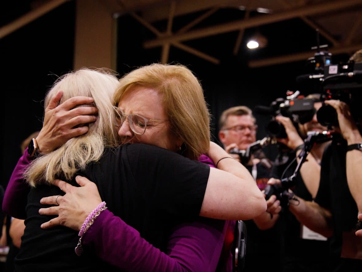 Unifor members elect Lana Payne, the first female president of Canada’s largest private sector union in its history, at the Metro Toronto Convention Centre on Aug. 10, 2022. (Sabah Rahman/CBC - image credit)