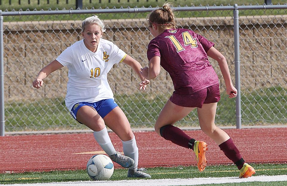 Kailyn Poppen (left) is one of four senior Aberdeen Central players named to the S.D. High School Soccer Coaches Association's Class AA All-State girls team. Poppen, Ciarra Frank and Deshani Peters each made the first team and Lauren Joosten the second team.