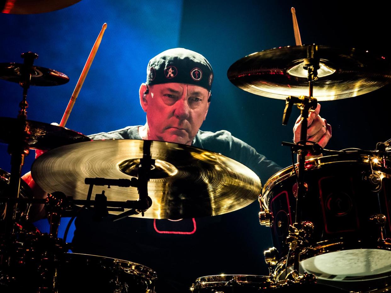 Neil Peart performing with Rush in 2015: Rex