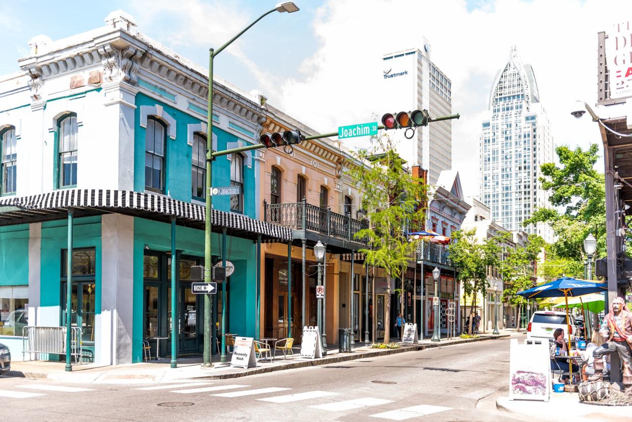 Old town Dauphin, Joachim street in Alabama famous southern town, city, building with cityscape during day