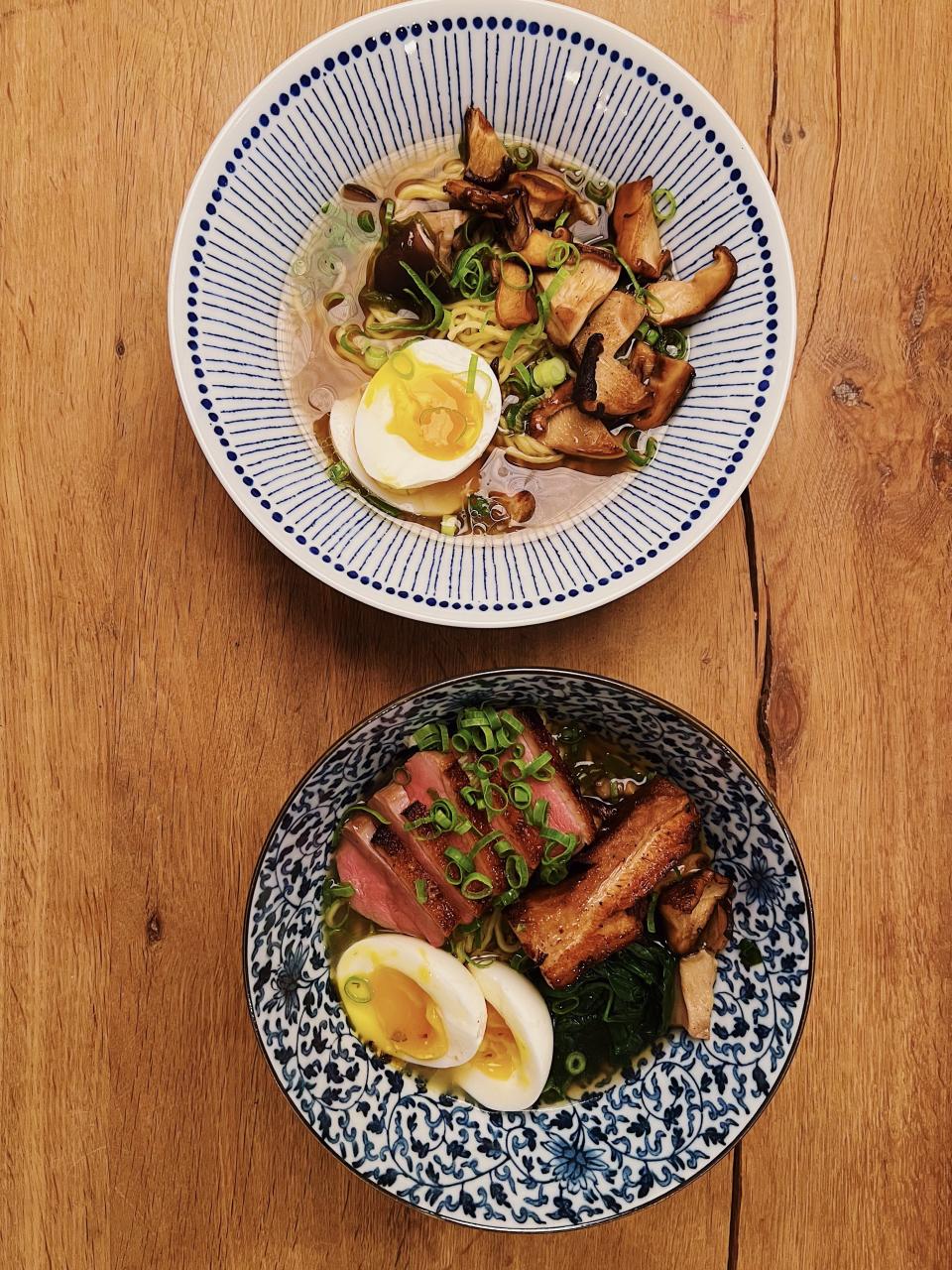 Ramen dishes by Kitsune, which began a partnership in December 2022 to serve its Japanese soul food at Talta Lodge in Stowe.