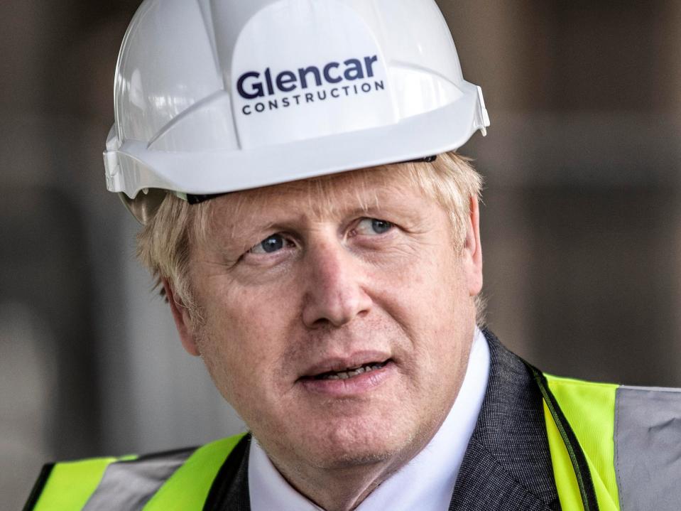 The prime minister visits the construction site of the new vaccines Manufacturing and Innovation Centre (VMIC) on the Harwell science and innovations campus near Didcot, Oxford, on 18 September 2020 (Getty)