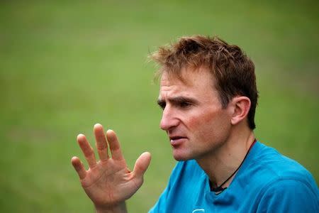 FILE PHOTO: Ueli Steck, a mountaineer from Switzerland, speaks to the media during an interview at a hotel in Kathmandu, Nepal May 30, 2016. REUTERS/Navesh Chitrakar