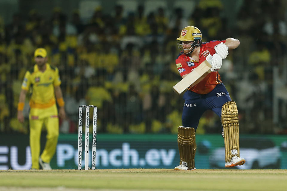 Punjab Kings' Jonny Bairstow bats during the Indian Premier League cricket match between Chennai Super Kings and Punjab Kings in Chennai, India, Wednesday, May 1, 2024. (AP Photo/R. Parthibhan)