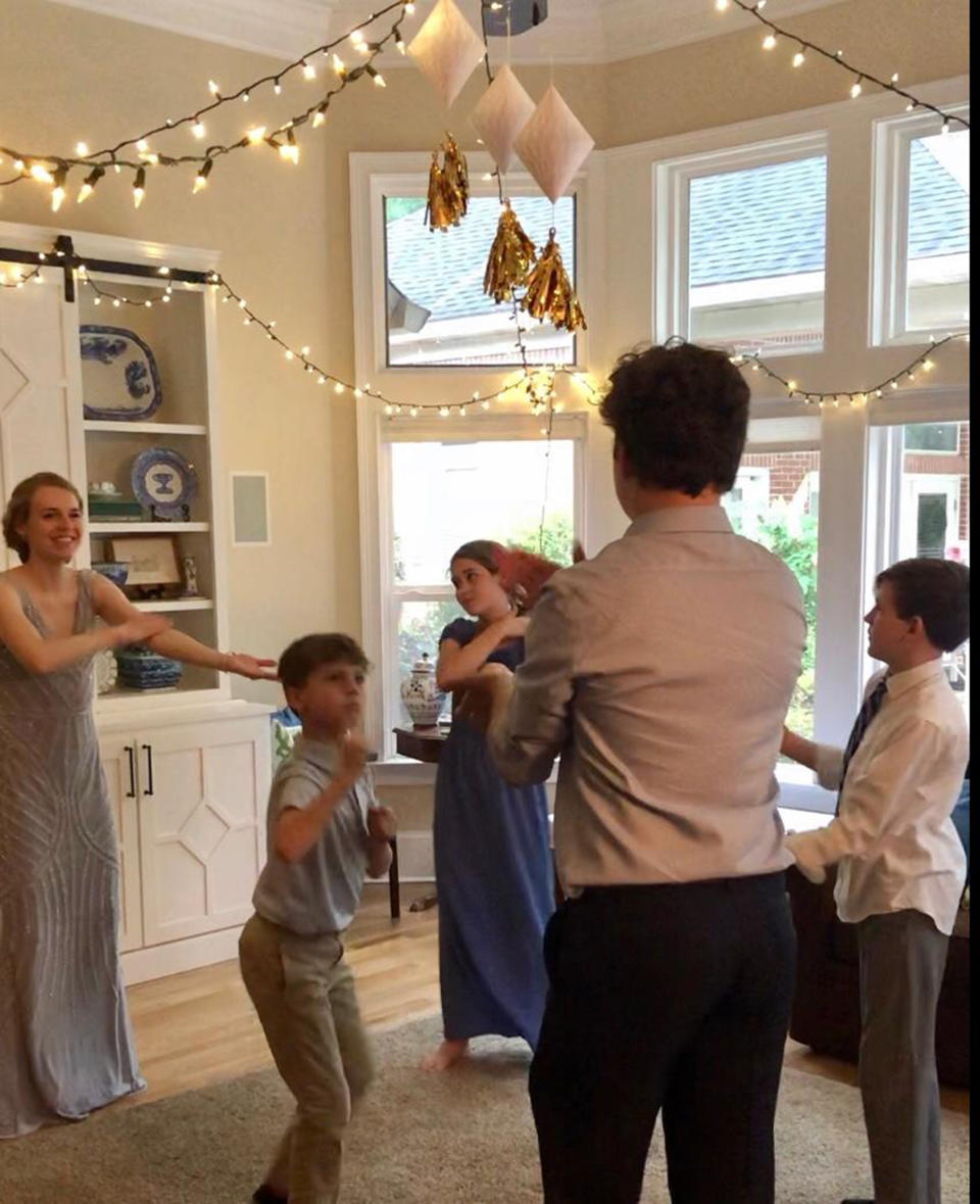 The whole Roberts family got in on the prom planning for their 2020 high school graduate, Madeleine. They included her favorite foods, songs and flowers, and then they filled the home dance floor. (Courtesy of Kristin Roberts)