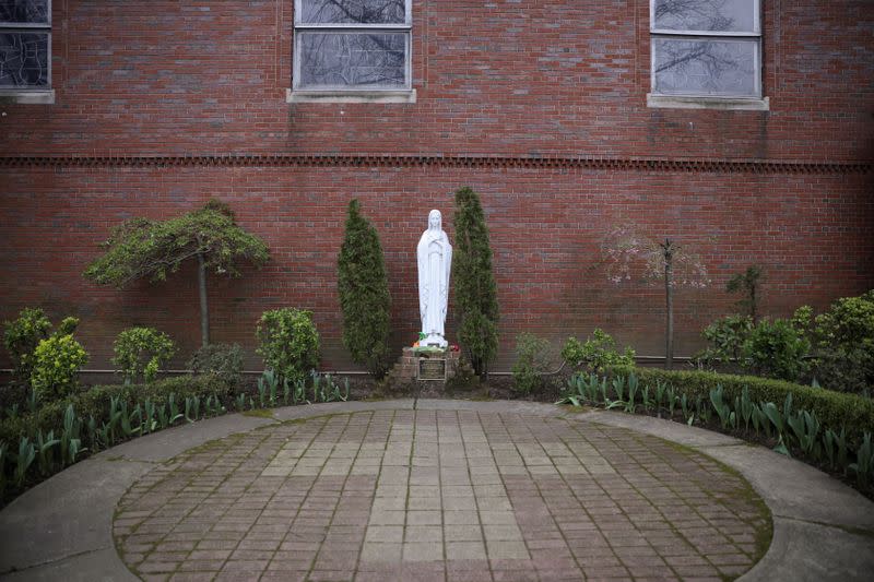 The closed Saint Anselm Church is seen during the outbreak of coronavirus disease