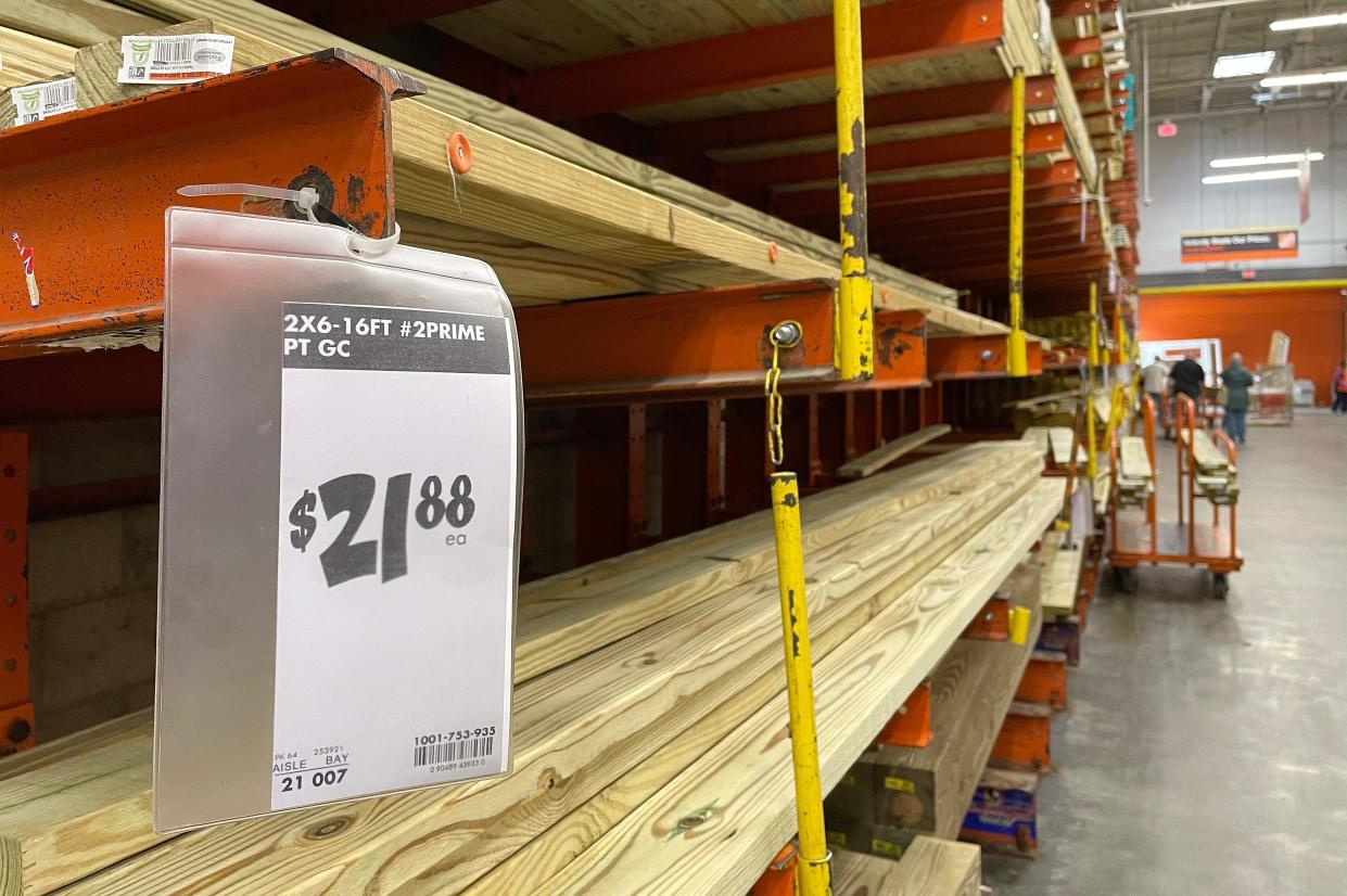 Lumber for sale at The Home Depot in Annapolis, Maryland, on May 16, 2022, as Americans brace for summer sticker shock as inflation continues to grow. (Photo by Jim WATSON / AFP) (Photo by JIM WATSON/AFP via Getty Images)
