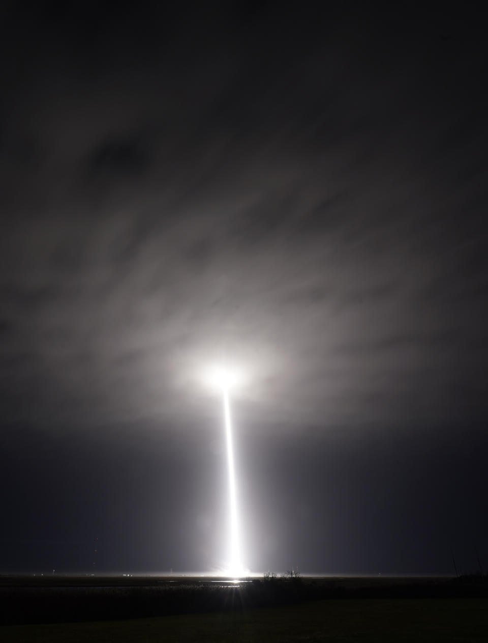 Northrup Grumman's Antares rocket lifts off the launch pad and lights up the clouds at the NASA Wallops Flight Facility Monday, Nov. 7, 2022, in Wallops Island. Va. The rocket is scheduled to deliver a supply capsule to the International Space Station. (AP Photo/Steve Helber)