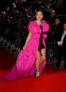 <p>Florence Pugh arrived on the red carpet in a statement pink gown with a long trail, by Dries Van Noten x Christian Lacroix. </p>