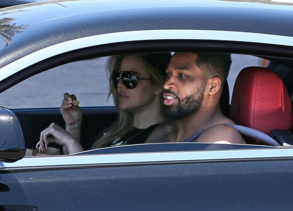 Khloé Kardashian and Tristan Thompson grabbing McDonald's.