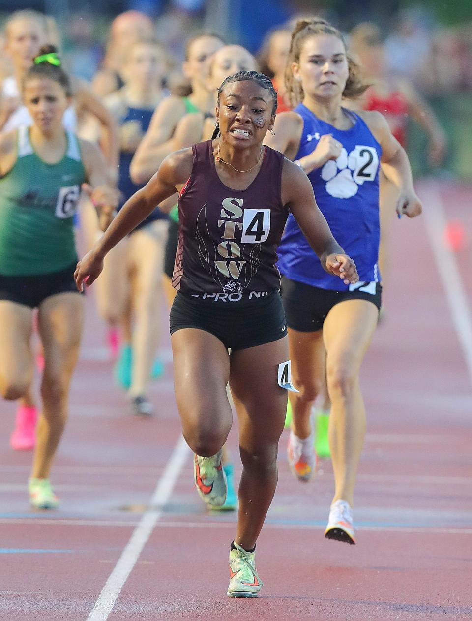 Stow's Jayla Atkinson finished first in the 800 meter run at the OHSAA Division I state track & field championships on Saturday, June 3, 2023 in Columbus, Ohio, at Jesse Owens Memorial Stadium.