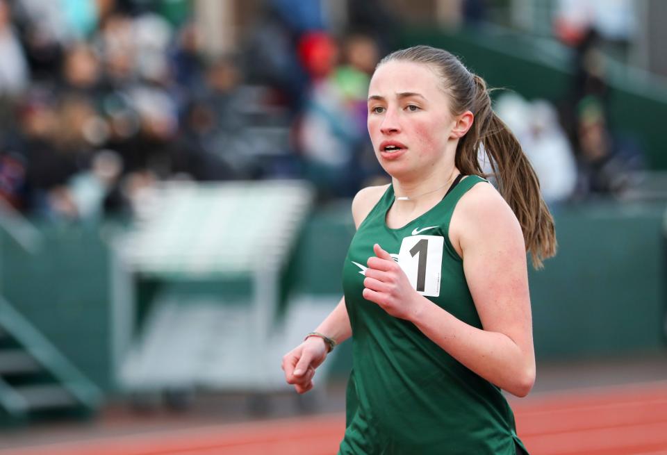 West Salem’s Avery Meier competes in the 1,500 meters during the Titan Track Classic on Friday, April 7, 2023 at West Salem High School in West Salem, Ore.