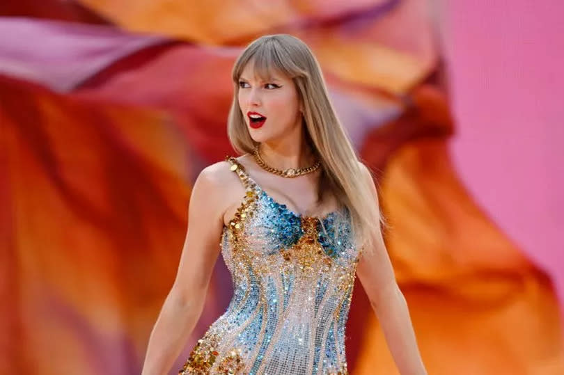 LONDON, ENGLAND - JUNE 21: (EDITORIAL USE ONLY AND NO COMMERCIAL USE AT ANY TIME. NO USE ON PUBLICATION COVERS). Taylor Swift performs on stage during the "Taylor Swift | The Eras Tour" at Wembley Stadium on June 21, 2024 in London, England. (Photo by Gareth Cattermole/Getty Images)