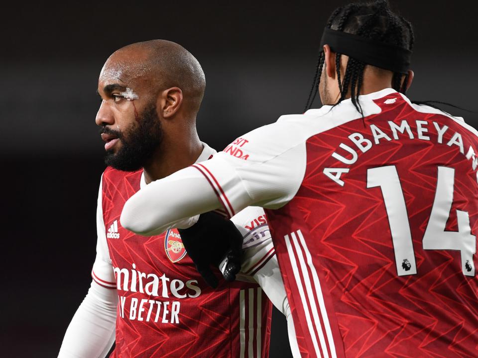 Arsenal forwards Alexandre Lacazette and Pierre-Emerick Aubameyang (Arsenal FC via Getty Images)