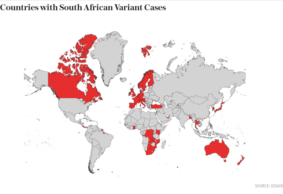 Countries with South African Variant Cases