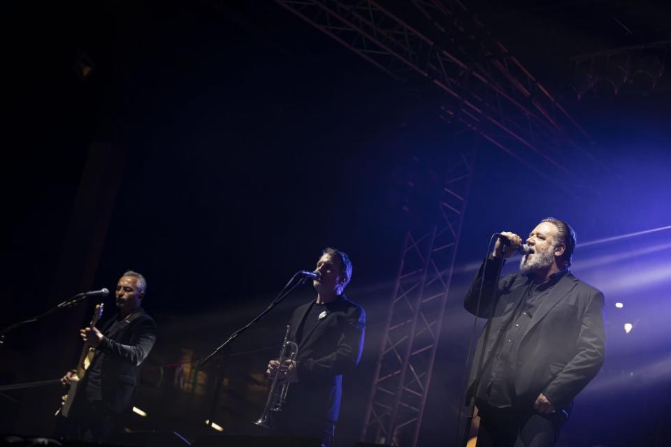 KARLOVY VARY, CZECH REPUBLIC - JUNE 30: Russell Crowe performs with his band Indoor Garden Party during the "Firebrand" Premiere & Opening Ceremony for the 57th Karlovy Vary International Film Festival on June 30, 2023 in Karlovy Vary, Czech Republic. (Photo by Gabriel Kuchta/Getty Images)