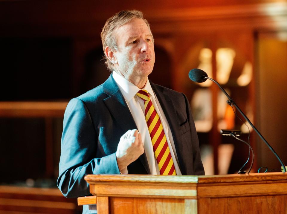 Richard McCullough, Florida State University's 16th president, presents his State of the University Address in Dodd Hall on Wednesday, Jan. 19, 2022.