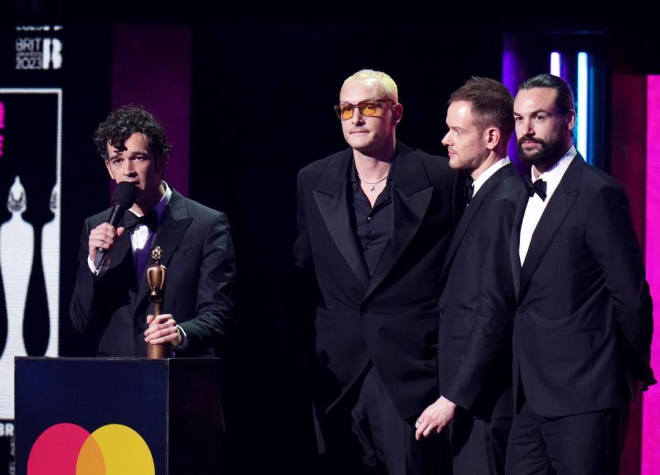 The 1975 win the Best Alternative/Rock Act award award during the Brit Awards 2023 at the O2 Arena, London (PA)