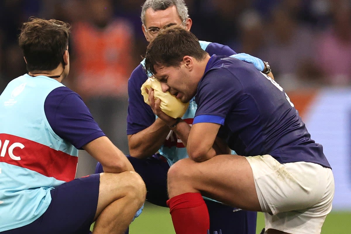 Huge blow: France captain Antoine Dupont suffered a facial injury during France’s win over Namibia in Marseille  (Getty Images)