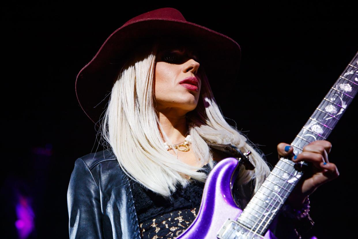 Orianthi performs at Alice Cooper's 19th Annual Christmas Pudding Fundraiser and Concert at the Celebrity Theater in Phoenix to raise money for Solid Rock Teen Centers on Dec. 4, 2021.