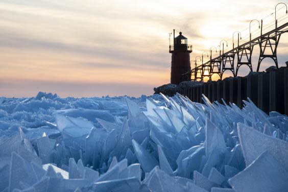 Lake Michigan covered in ice shards in mesmerising new pictures as spring arrives