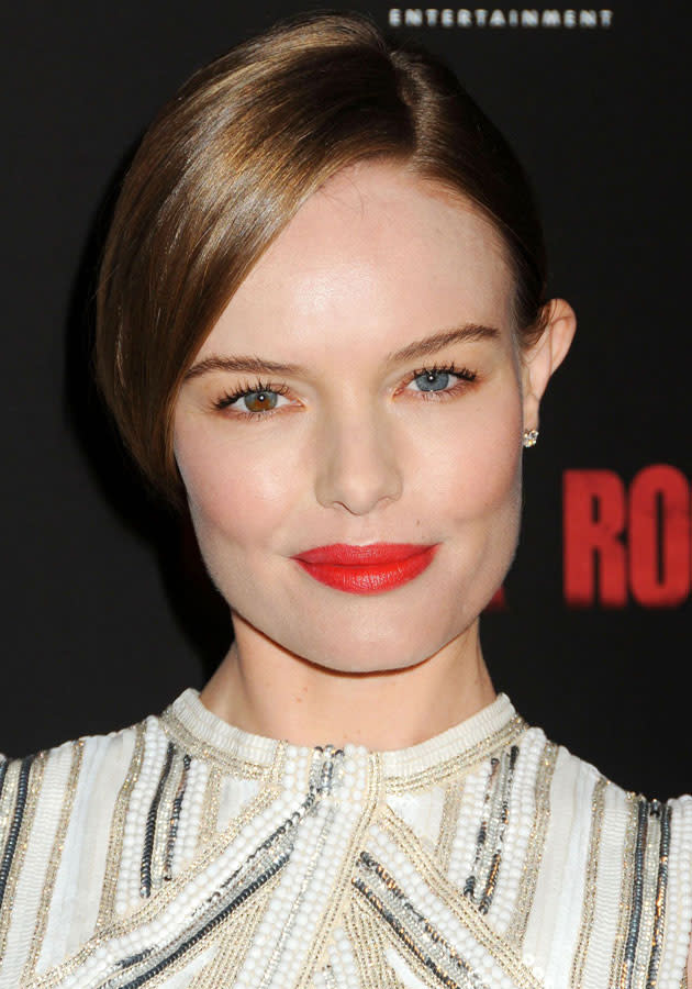 Celebrities wearing red lipstick: Kate Bosworth looked amazing with a bright pout.<br><br>[Rex]
