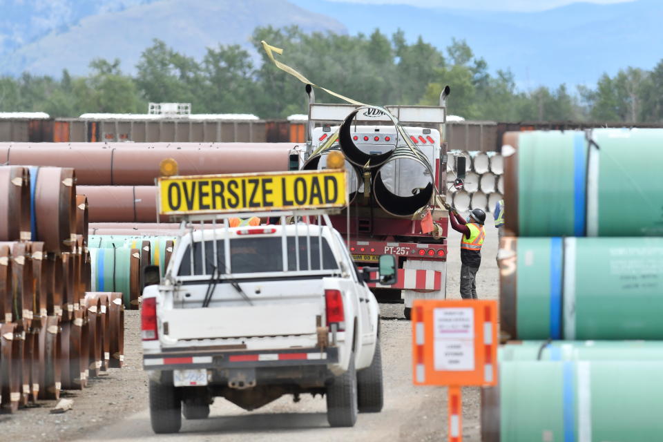 A pipe yard servicing government-owned oil pipeline operator Trans Mountain is seen in Kamloops, British Columbia, Canada June 7, 2021.   REUTERS/Jennifer Gauthier