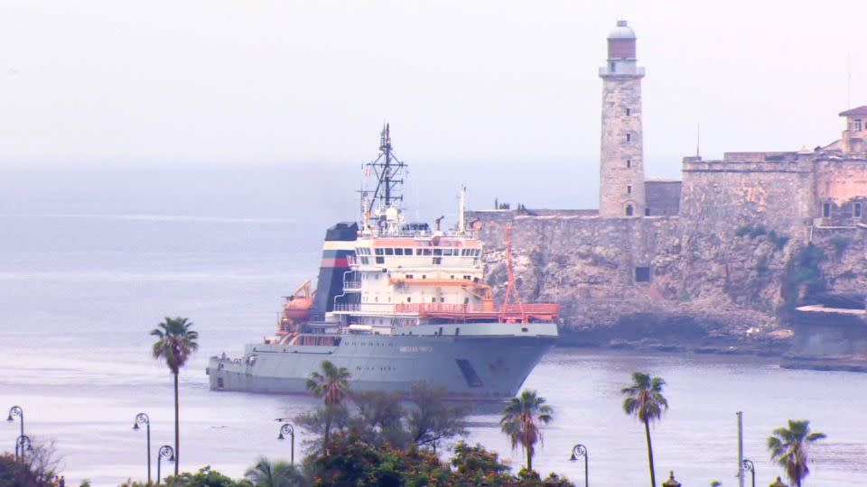 The rescue and tugboat Nicolay Chiker, part of the Russian naval detachment visiting Cuba, arrives at Havana's harbour, June 12, 2024. - CNN