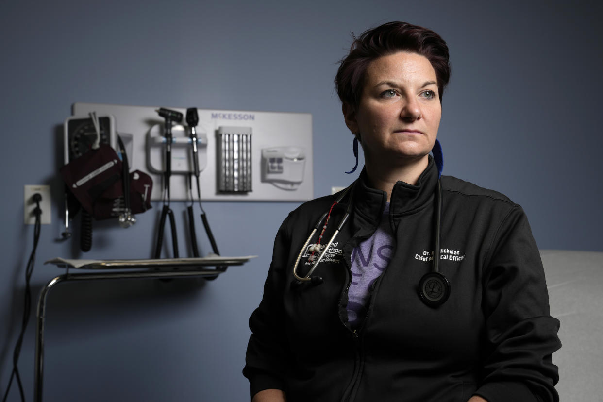 Dr. Colleen McNicholas, chief medical officer at Planned Parenthood of the St. Louis Region and Southwest Missouri, poses for a portrait inside an exam room at Planned Parenthood Friday, March 10, 2023, in Fairview Heights, Ill. (AP Photo/Jeff Roberson)