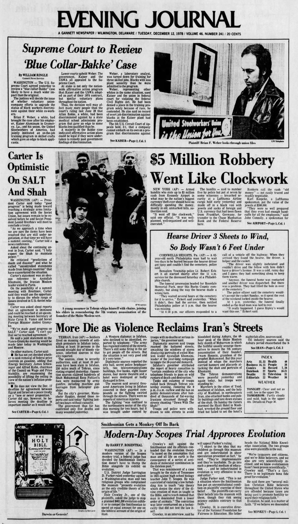 Front page of the Evening Journal from Dec. 12, 1978.