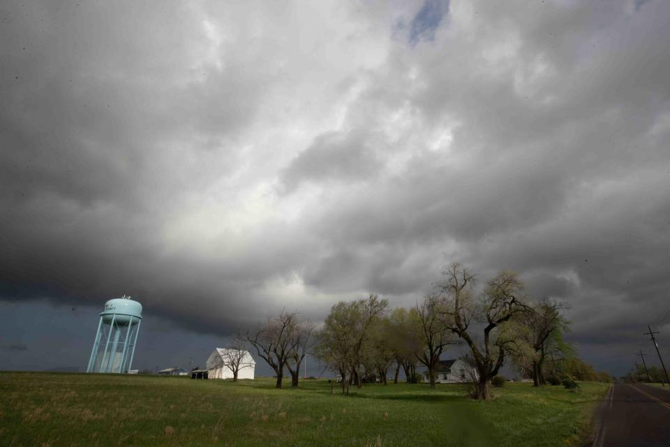 Storm clouds move over N.E. Meriden Road in northern Shawnee County on April 16.