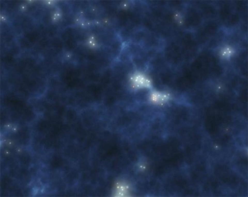 The early universe was filled with a fog made up of hydrogen atoms until the first stars and galaxies burned it away. <a href="https://www.nasa.gov/mission_pages/spitzer/multimedia/firststars-blue-20061218.html" rel="nofollow noopener" target="_blank" data-ylk="slk:NASA/JPL-Caltech;elm:context_link;itc:0;sec:content-canvas" class="link ">NASA/JPL-Caltech</a>, <a href="http://creativecommons.org/licenses/by/4.0/" rel="nofollow noopener" target="_blank" data-ylk="slk:CC BY;elm:context_link;itc:0;sec:content-canvas" class="link ">CC BY</a>