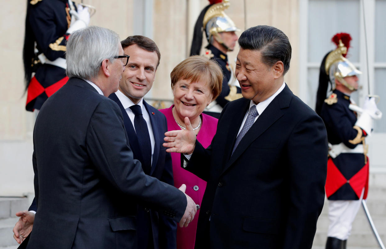 European leaders welcomed Chinese president Xi Jinping to the Elysee Palace in Paris, France. Photo: Reuters/Philippe Wojazer