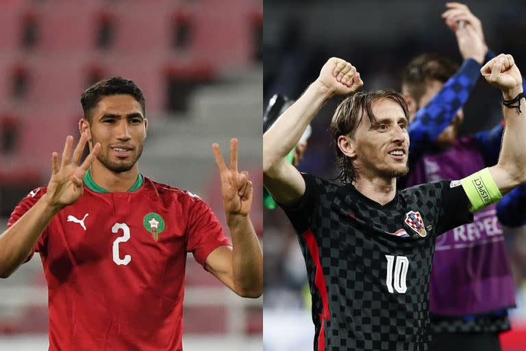 Achraf Hakimi y Luka Modric, las figuras de Marruecos y Croacia, que se verán las caras este miércoles
