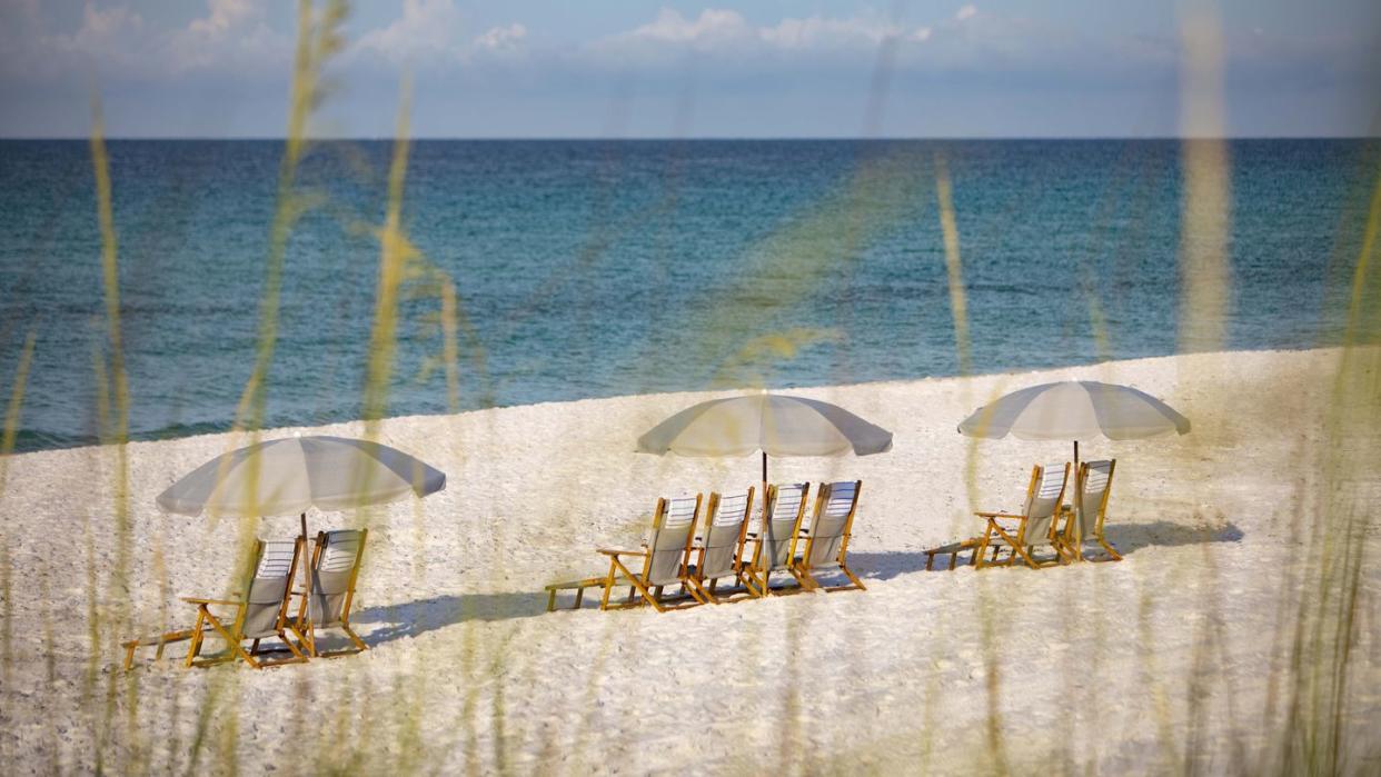 chairs and umbrellas on a beach in destin