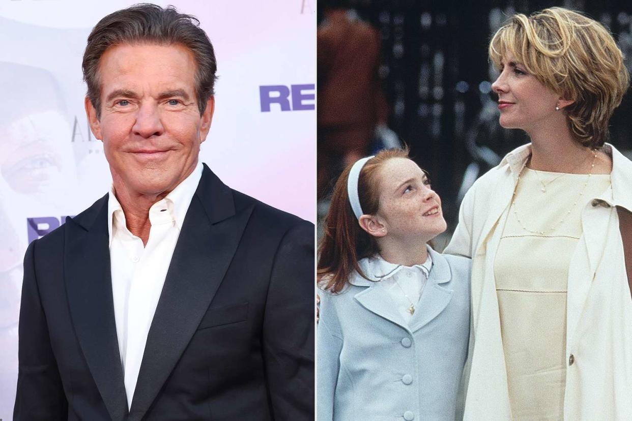 <p>Robin L Marshall/FilmMagic; Mark Tillie/Walt Disney/Kobal/Shutterstock</p> Dennis Quaid next to a photo of Lindsay Lohan and Natasha Richardson in 