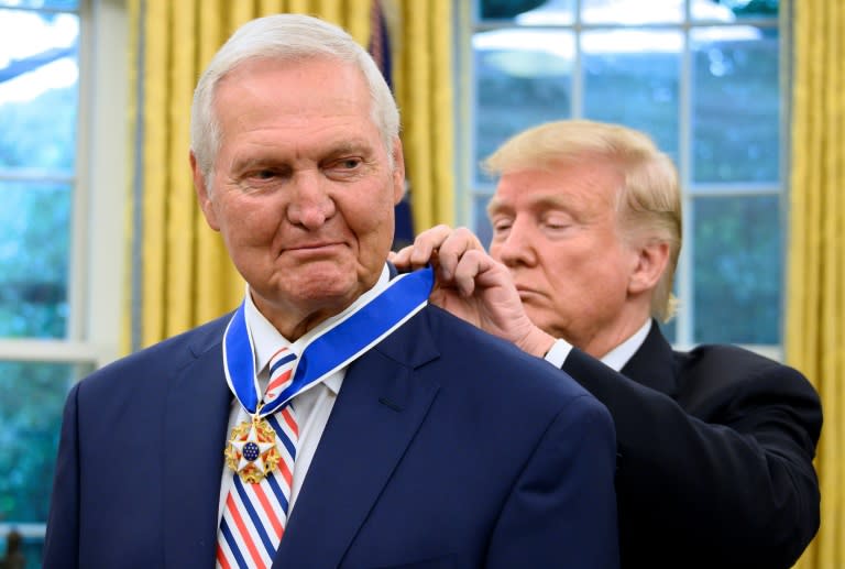 NBA great Jerry West receives the Presidential Medal of Freedom from President Donald Trump in 2019 (JIM WATSON)