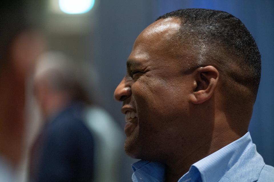 Houston Astros general manager Dana Brown fields questions during the Major League Baseball Winter Meetings at Gaylord Opryland in Nashville, Tenn., Tuesday, Dec. 5, 2023.