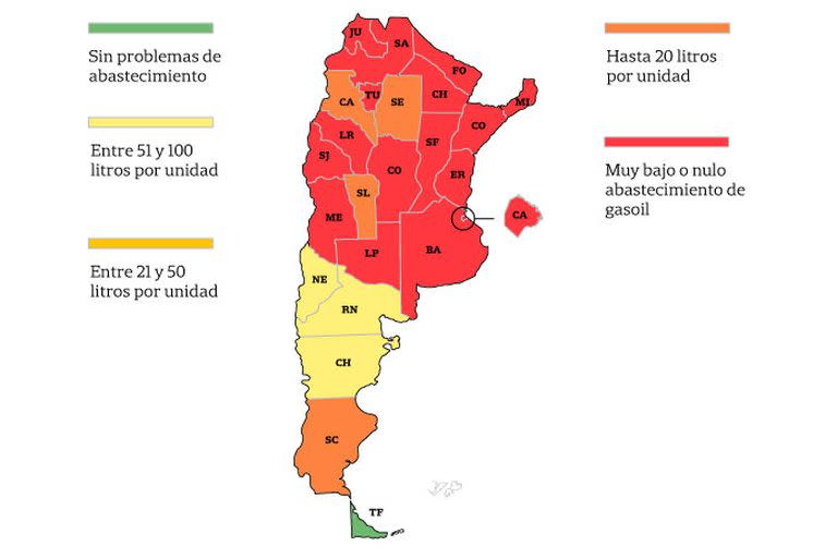 Salvo Tierra del Fuego, el resto de los distritos del país tienen problemas para el abastecimiento de gasoil