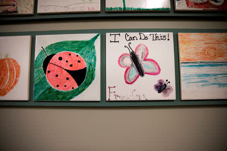 Art from patients hang on the walls at the Lindner Center of Hope's "Reboot" program in Mason, Ohio, U.S., January 23, 2019. REUTERS/Maddie McGarvey