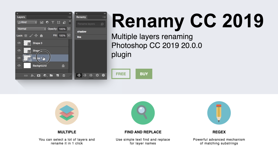 A screenshot from the Renamy Photoshop plugin