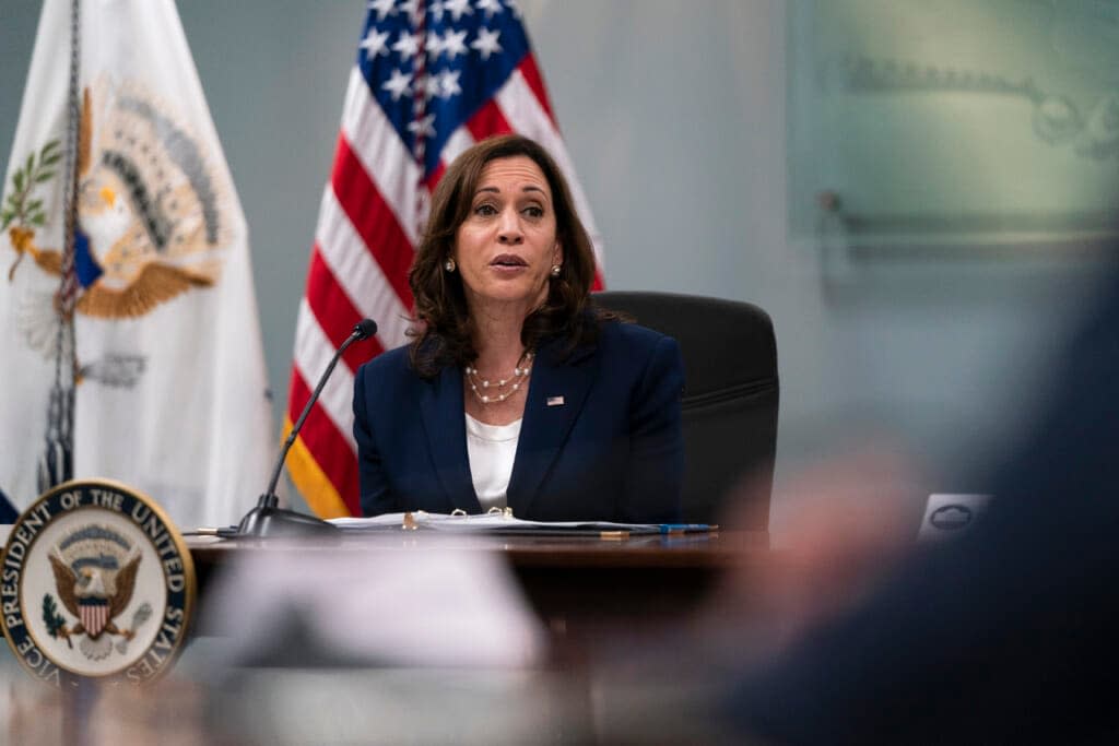 Vice President Kamala Harris speaks during a roundtable discussion with faith leaders in Los Angeles, Monday, June 6, 2022. Harris discussed challenges, including women’s reproductive rights and the rise of hate. (AP Photo/Jae C. Hong)