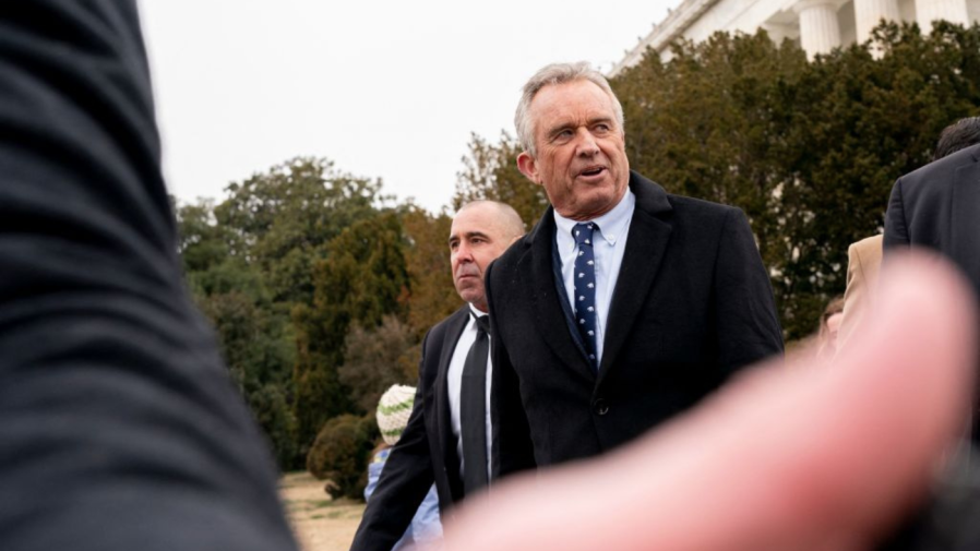 Robert F. Kennedy Jr. departs after speaking at an anti-vaccine rally in Washington, D.C. on January 23, 2022. (Stefani Reynolds/AFP via Getty Images)