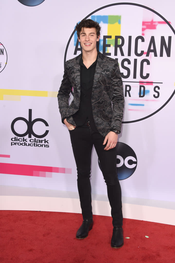 Shawn Mendes wearing a paisley blazer