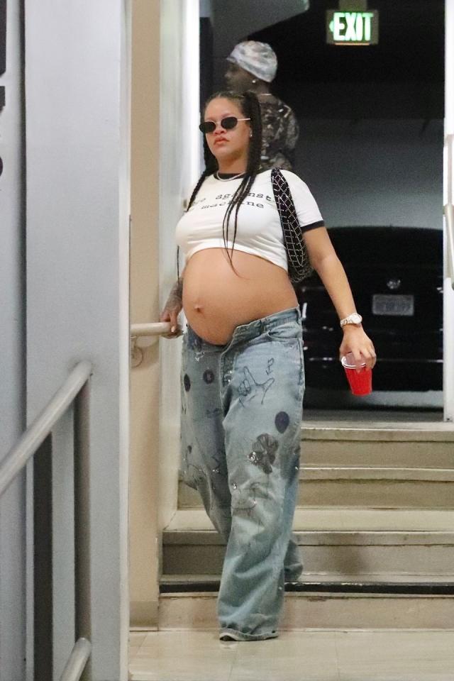 Rihanna Wearing a Sheer YSL Bra Top and Alexander Wang Shorts, Rihanna  Gives Her Pregnancy Style a Y2K Spin in a Fuzzy Tube Top