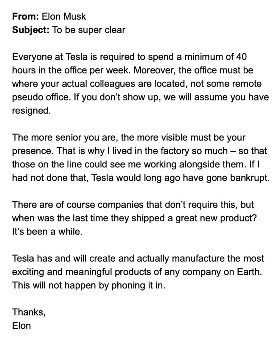 Elon Musk's Email to Tesla Employees-2.jpg 圖/Electrek