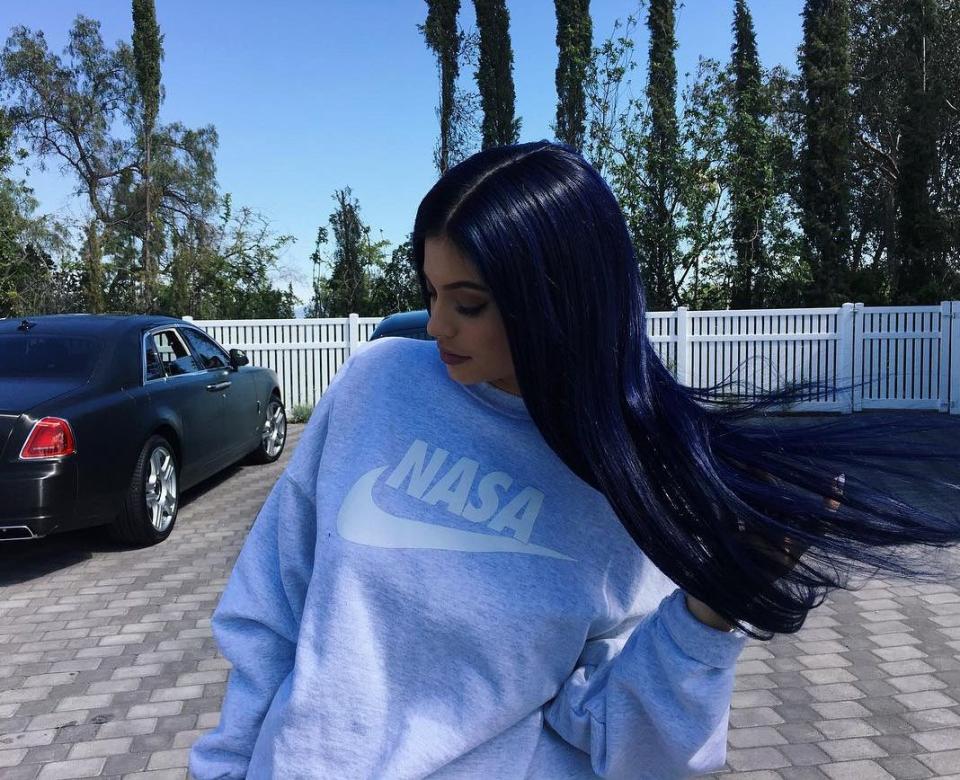 <p>Jenner tried black-blue hair on for size in 2016.</p>