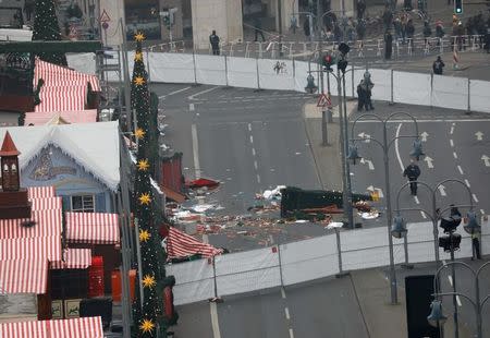 A general view shows the scene where a truck ploughed into a crowded Christmas market in the German capital last night in Berlin, Germany, December 20REUTERS/Pawel Kopczynski