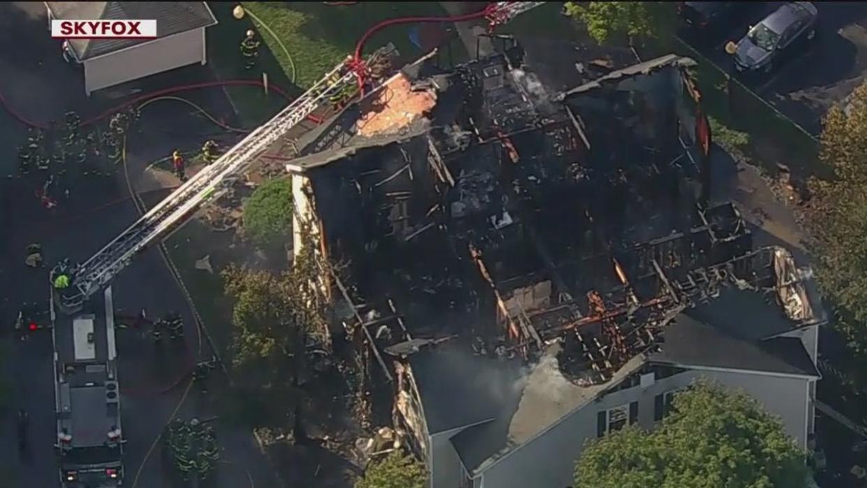 <div>The view from <strong>SkyFOX</strong> shows how the upper level of the Highlands apartment complex was destroyed by the fire in Nanuet.</div>